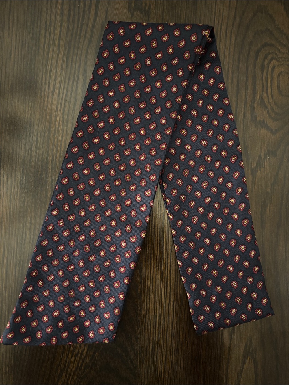 Ralph Lauren Navy Tie with Red and Gold Paisley Dots
